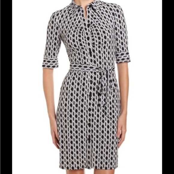 Belted Midi Shirt Dress Half Sleeves Geometric Print L 12 14 Laundry by Design - Picture 2 of 13